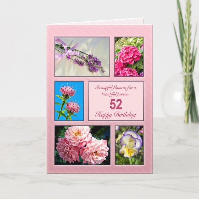 Cartão 52nd birthday, beautiful flowers card (Frente)