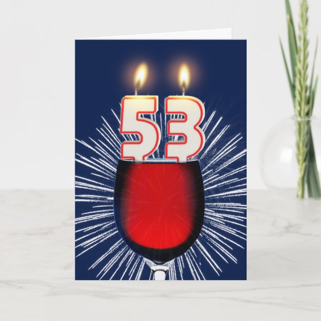 Cartão 53º aniversário com vinho e velas (Frente)
