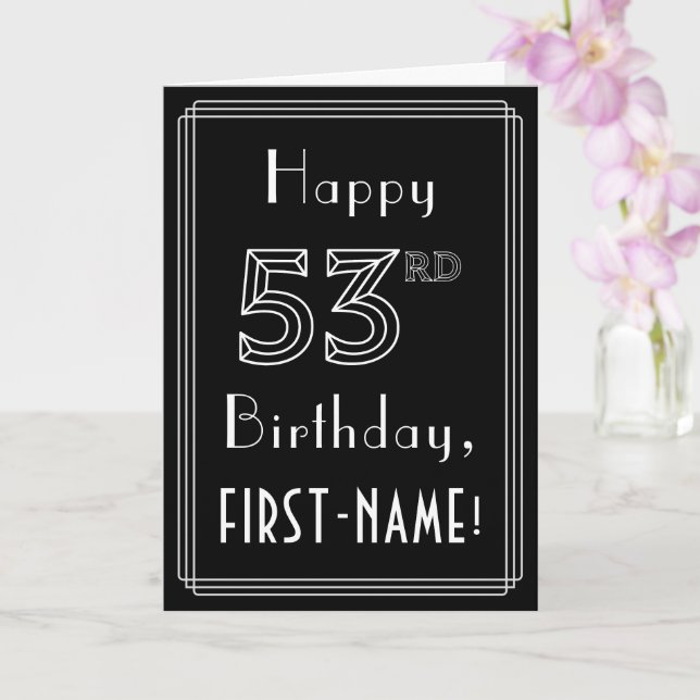 Cartão 53rd Birthday: Art Deco Style # 53 & Custom Name (Orquídea)