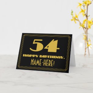 Cartão 54.º Aniversário: Nome + Art Deco Inspiraram "54"