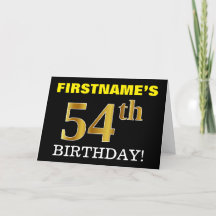 Cartão "54.º ANIVERSÁRIO" preto, imitação Dourada
