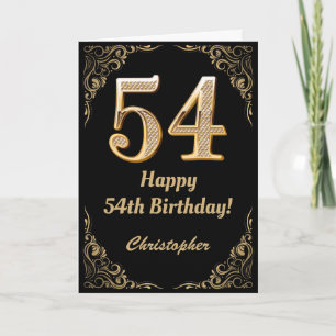 Cartão 54.º aniversário - Quadro negro e Dourado com bril