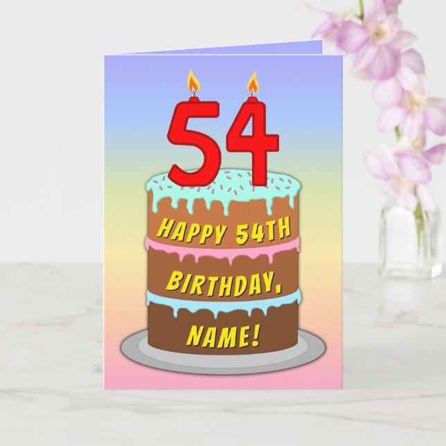 Cartão 54.o aniversário — Bolo e Velas Divertidas, com no (Orquídea)