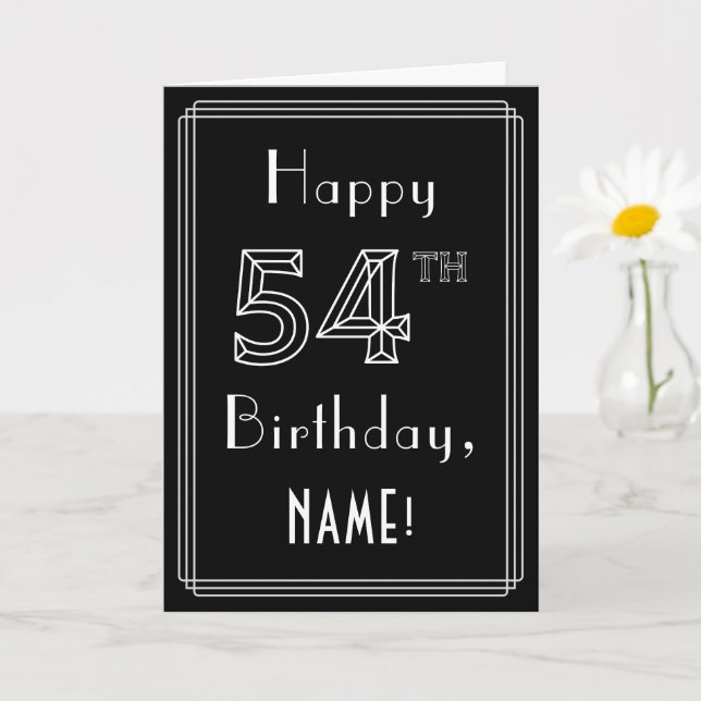 Cartão 54th Birthday: Art Deco Style # 54 & Custom Name (Planta pequena)