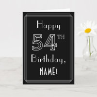 54th Birthday: Art Deco Style # 54 & Custom Name