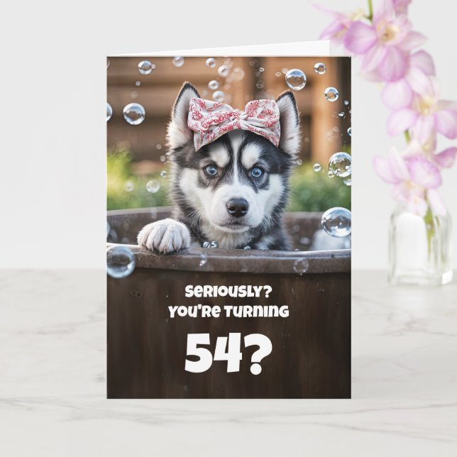 Cartão 54th Birthday Cute and Funny Husky Dog (Orquídea)