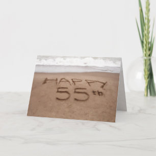 Cartão 55º aniversário Escrevendo na areia na praia