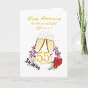 Cartão 55º Aniversário para Marido com Champanhe