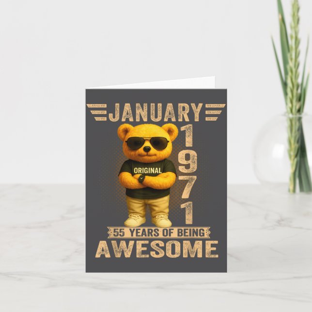 Cartão 55 Year Old January 1971 Teddy Bear 55th Birthday  (Frente)