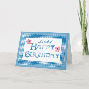 Cartão 55th Birthday, Blue Check Gingham Pattern