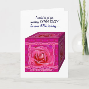 Cartão 55th BIrthday Card - Rose Gift Box - FUNNY