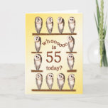Cartão 55th birthday, Curious owls card.<br><div class="desc">Funny barn owls rotating their heads. A humorous birthday card for someone who likes owls.</div>