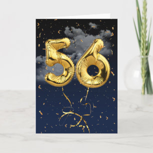 Cartão 56.º Aniversário do Balão Mylar Dourado e do Ca