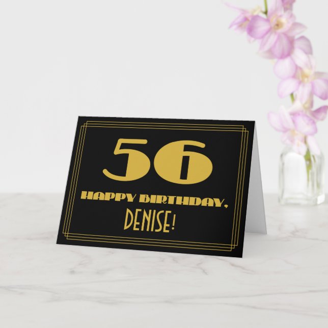Cartão 56.º aniversário: Nome + Art Deco Inspiraram "56" (Orquídea)