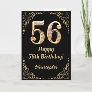 Cartão 56.º aniversário - Quadro negro e Dourado com bril