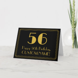 Cartão 56.o aniversário: Art Deco Inspirou "56" + Nome