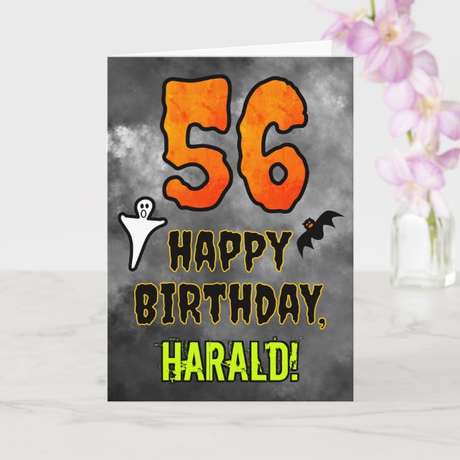 Cartão 56th Birthday: Eerie Halloween Theme + Custom Name (Orquídea)