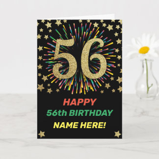 Cartão 56th Birthday Firework Rainbow Gold Happy Birthday