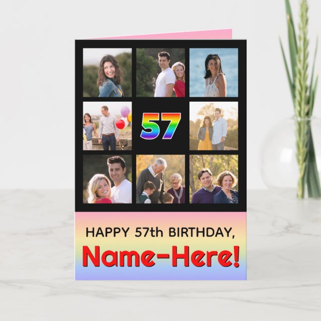 Cartão 57º aniversário: Divertido Rainbow #, Fotos person (Frente)