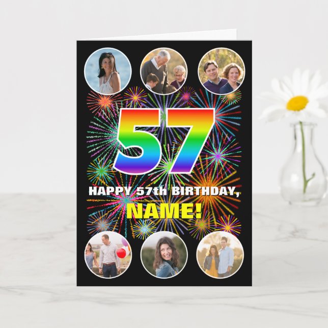 Cartão 57º aniversário: Divertido Rainbow #, Personalizad (Planta pequena)