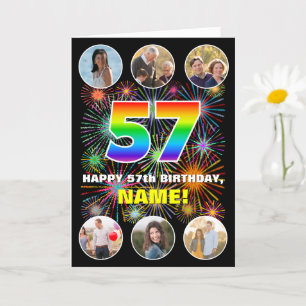 Cartão 57º aniversário: Divertido Rainbow #, Personalizad