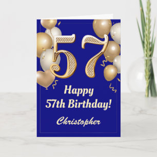 Cartão 57º aniversário do Marinho Azul e Dourado Balões C