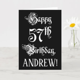 Cartão 57.o Aniversário: Rico, Script Elegante + Nome Pe