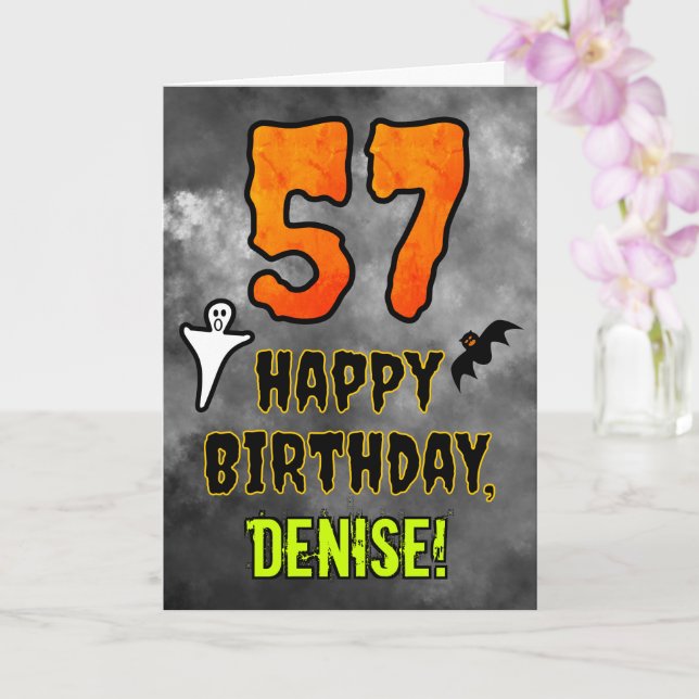 Cartão 57th Birthday: Eerie Halloween Theme + Custom Name (Orquídea)