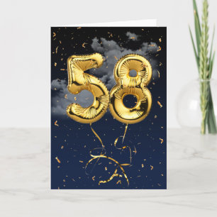 Cartão 58.º Aniversário do Balão Mylar Dourado e do Ca
