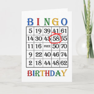 Cartão 58th Birthday Bingo card