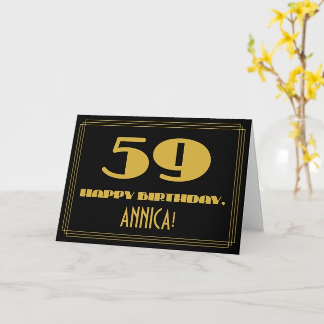 Cartão 59.º aniversário: Nome + Art Deco Inspiraram "59" (Flor Amarela)