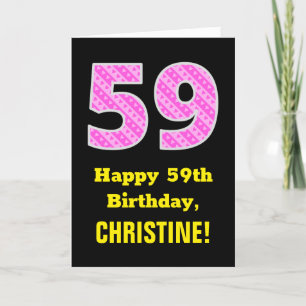 Cartão 59.o Aniversário: Listras e Corações Rosa "59"