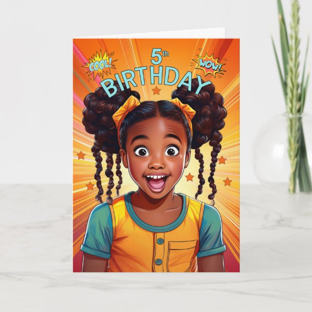Cartão 5 Birthday African American Girl Pop (Frente)