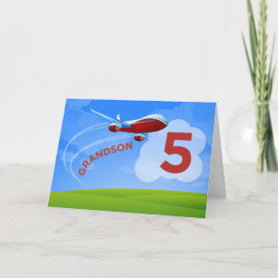 Cartão 5 Birthday, neto, avião vermelho