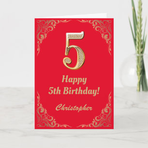 Cartão 5 Birthday Red and Dourado Glitter Frame