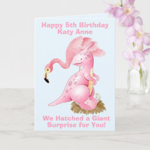 Cartão 5 de Aniversário Engraçado, Rosa Flamingo Dinossau