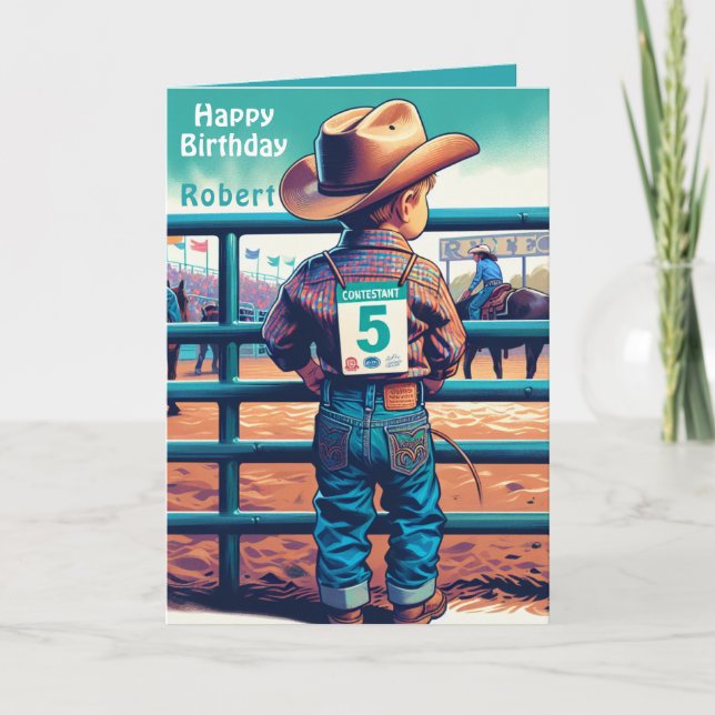 Cartão 5 de Birthday Rodeo de Birthday, cowboy Ocidental (Frente)