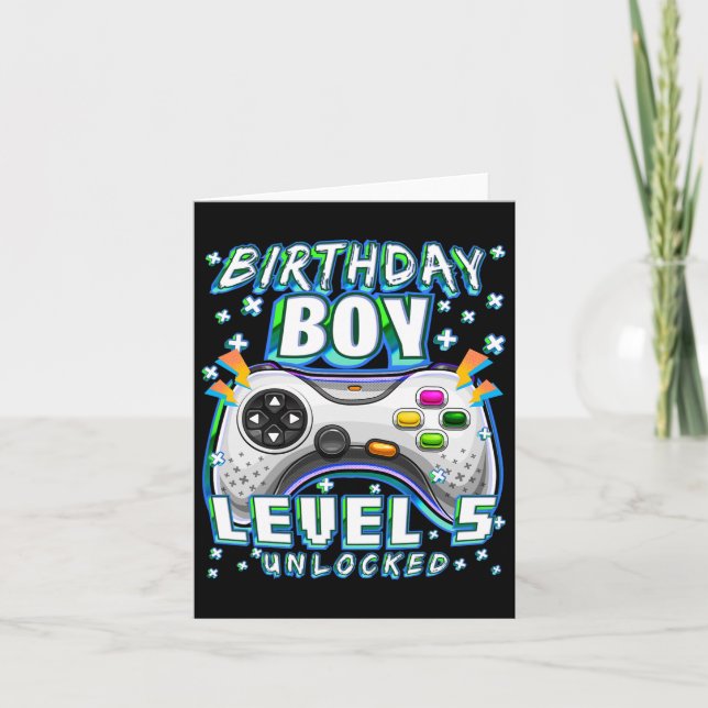 Cartão 5 Jogo de Vídeo Desbloqueado 5 Birthday Gamer Boys (Frente)