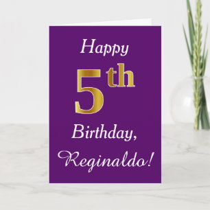 Cartão 5 Roxo, Faux Dourado Aniversário + Nome Personali