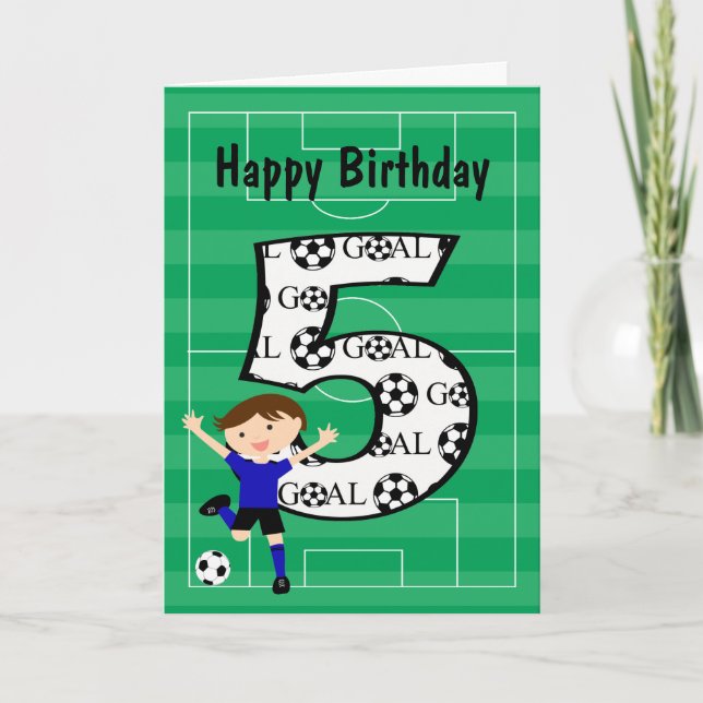 Cartão 5th Birthday Blue and Black Soccer Goal Card (Frente)