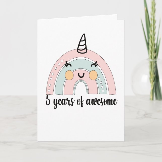Cartão 5th Birthday Boho Rainbow 5 Years Old Unicorn (Frente)