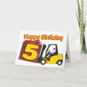Cartão 5th birthday card with a fork lift truck