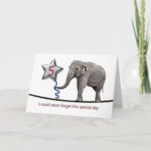 Cartão 5th Birthday card with tightrope walking elephant