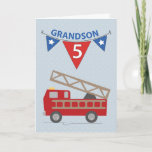 Cartão 5th Birthday Grandson, Firetruck<br><div class="desc">Birthday wishes are rushing through with this cute red fire truck to celebrate your Grandsonâ€™s 5th birthday!</div>