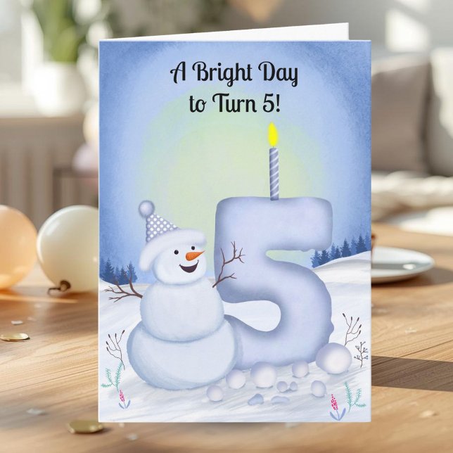 Cartão 5th Birthday Snowman Snowy Five (Criador carregado)