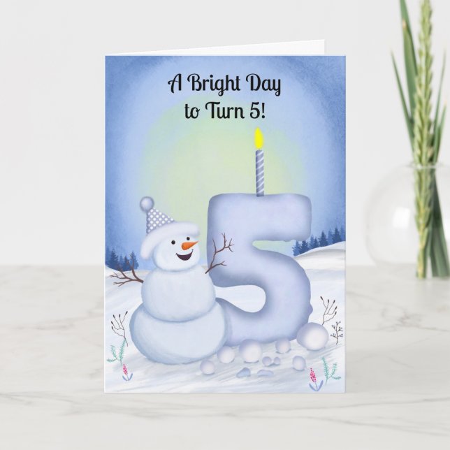 Cartão 5th Birthday Snowman Snowy Five (Frente)