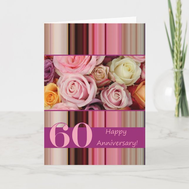 Cartão 60ª Carta de Aniversário de Casamento - Faixa rosa (Frente)