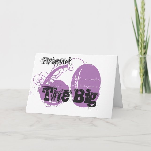 Cartão 60º aniversário, amigo, texto preto e mauve, branc (Frente)