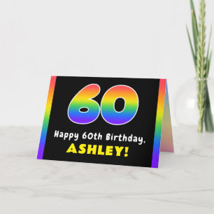Cartão 60º aniversário: Arco-Íris Colorido nº 60, Nome Pe