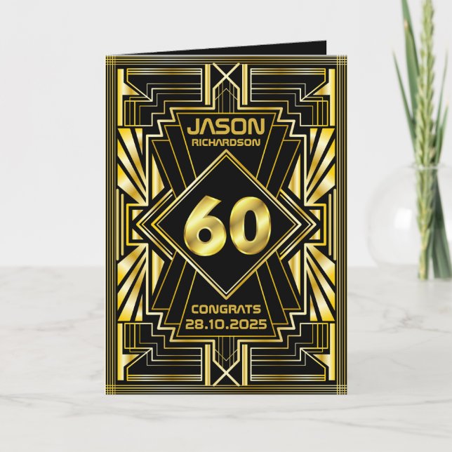 Cartão 60º aniversário Art Deco Dourado Excelente Negro G (Frente)